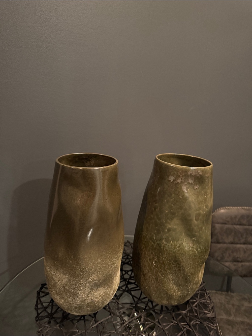 Pair of Retired Arhaus Moss Vases | Artisan Ceramic Décor - Home Accents